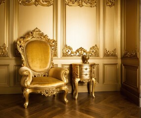 Luxurious Golden Throne Chair in Ornate Rococo Interior Setting 2