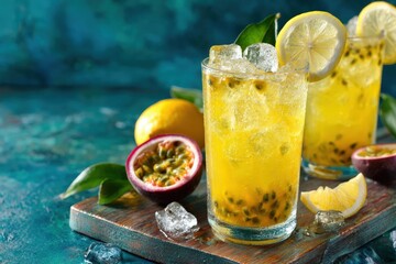 Fototapeta premium Refreshing Passion Fruit and Lemon Iced Drink