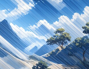 Digital landscape with diagonal lines