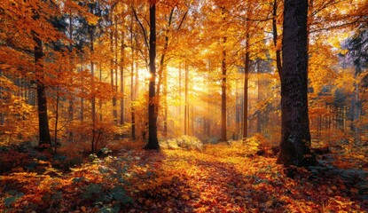Fototapeta premium Golden autumn forest
