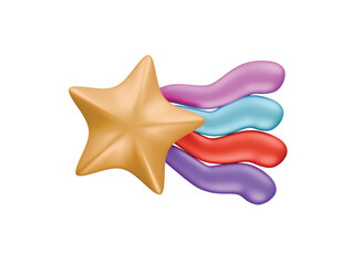 shooting star with rainbow icon 3d illustration render