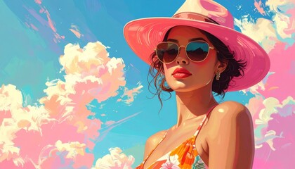Radiant Summer Woman in a Pink Hat