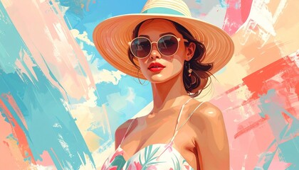 Summer Vibes: Gorgeous Woman in a Hat and Sunglasses
