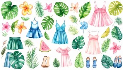 Tropical Summer Fashion Watercolor Illustration