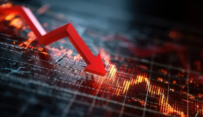 Declining market graph, red arrow down