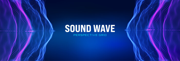 Particle AI sound wave with 3D blue tech and network data light. Design glitter for education effects and big future metaverse graphics with modern art.