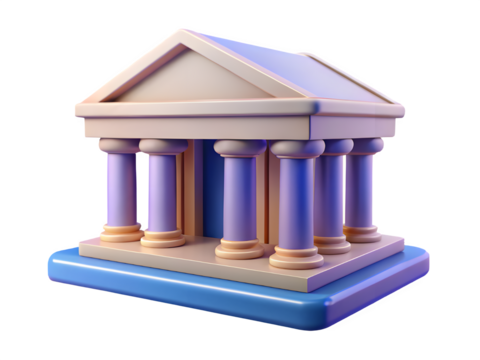 Stylized wooden bank building with columns and pediment