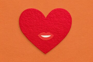Obraz premium Heart-shaped design with lips on orange background showcases creativity and color dynamics in visual art