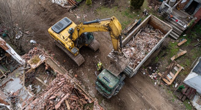 Aerial view of demolition site