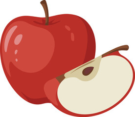 A close up artistic illustration of a whole red apple and a sliced apple showing its core and seeds a delightful image for any healthy eating or fruit related design project