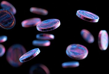 Abstract representation of floating, circular objects with vibrant colors