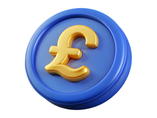 Golden pound sterling symbol on a blue coin