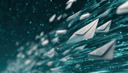Abstract image of many envelopes flying through space