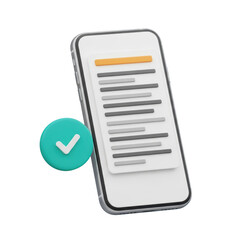 Fototapeta premium Smartphone displaying a checklist with a verified checkmark icon indicating completion transparent background