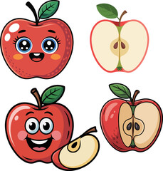 Fresh red apple with green leaves vector illustration of healthy fruit design