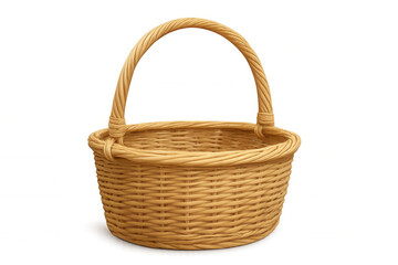 Realistic wicker basket isolated on transparent background, perfect for compositions related to shopping, picnics, or easter celebrations