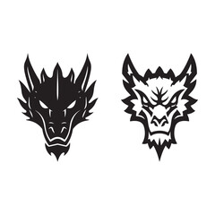 dual dragon head vector illustration in black and white with fierce and mythical expressions for fantasy themes.