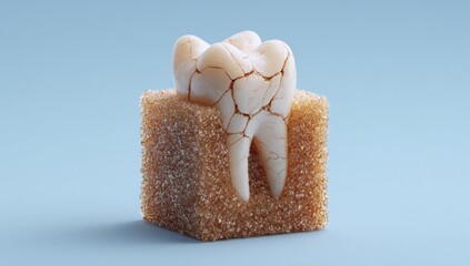 Decaying tooth on sugar cube