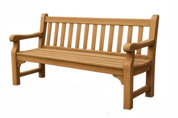 Classic wooden bench isolated on transparent background, ideal for architectural visualizations or design projects