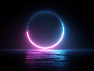Neon circle over water