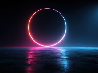 Neon circle on a reflective surface