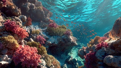 Fototapeta premium Underwater coral reef teeming with fish