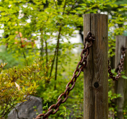 wooden post with chair in park
