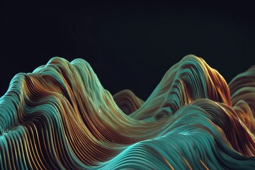 Obraz premium Abstract wavy, flowing shapes in teal and gold