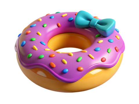 Cute purple frosted donut with sprinkles and a teal bow - Powered by Adobe