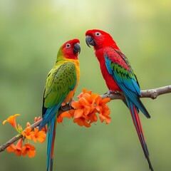 Obraz premium two parrots on a branch