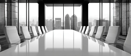Obraz premium Empty boardroom with city view