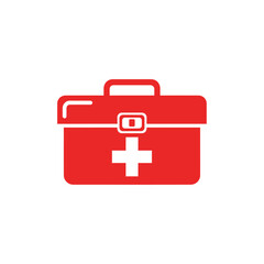 Obraz premium Red first aid kit icon, simple and symbolic.