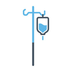Illustration of an IV drip stand with a bag of fluid, commonly used in medical treatments.