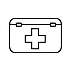 Obraz premium A simple, minimalist line drawing of a first aid kit with a prominent cross on the front.