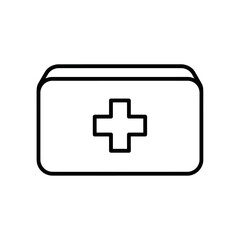 Fototapeta premium Simple line drawing of a first-aid kit with a plus symbol.