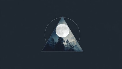 Abstract geometric design with moon and forest