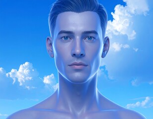 Digital portrait of a man against a bright sky
