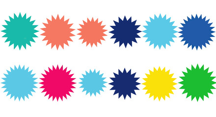 Collection of vibrant color starburst shapes.