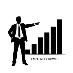 Fototapeta premium Silhouette of businessman pointing at employee growth chart
