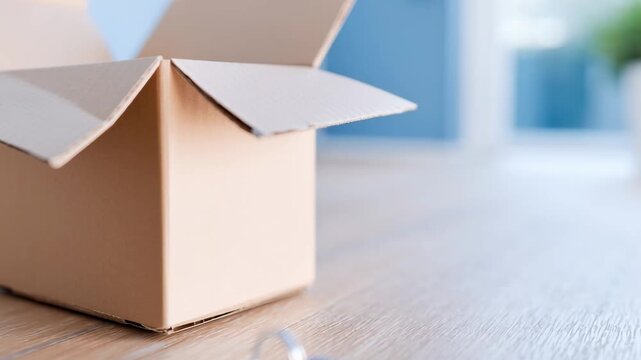 New home or apartment keys and moving box. Real estate purchasing, selling, renting property concept footage.