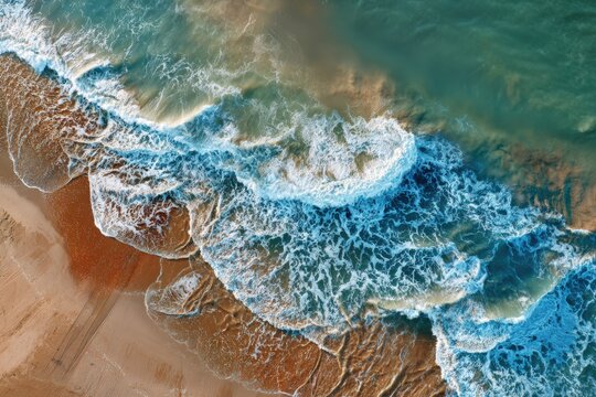 Aerial view of waves crashing on a beach