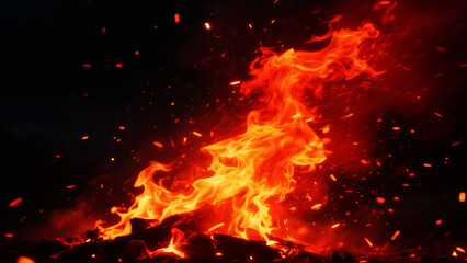 燃え上がる炎と火の粉のダイナミックなクローズアップ背景