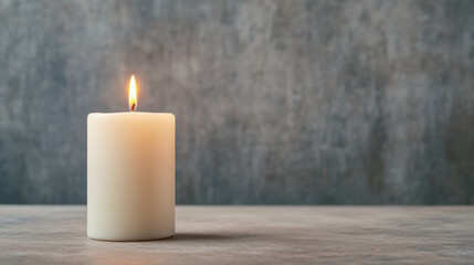 Flickering candle illuminates dim room, creating serene atmosphere