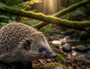 Little hedgehog near tree roots