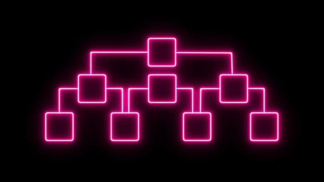 Abstract Digital Network. Dollar neon box inside. Neon line Business hierarchy monogram chart animation on black background 4k video