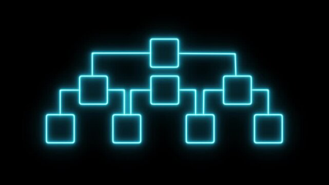 Abstract Digital Network. Dollar neon box inside. Neon line Business hierarchy monogram chart animation on black background