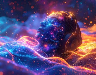 Person Relaxing in Colorful Light and Sound Therapy Chamber