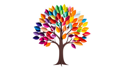 Colorful Paper Leaf Tree Design on White Background symbolizing the seasons