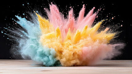 Colorful powder explosion creates vibrant fractal dispersion in dynamic display