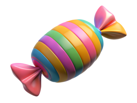 Colorful striped candy with twisted ends on a black background